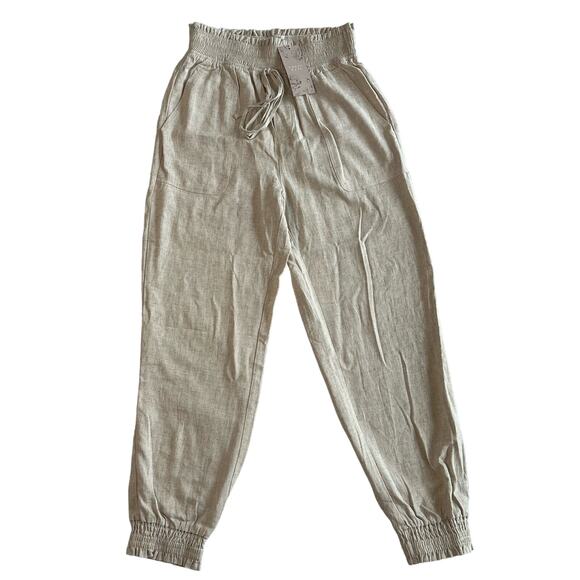 NWT Emery Rose Women's Medium Linen Blend Joggers Tan Stretch Waist - Picture 1 of 7